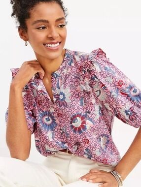 Floral Pink Puff-Sleeve Blouse